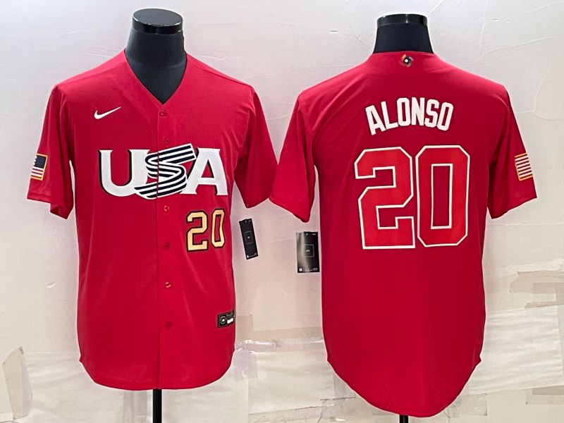 Men 2023 World Cub USA #20 Alonso Red Nike MLB Jersey6->more jerseys->MLB Jersey